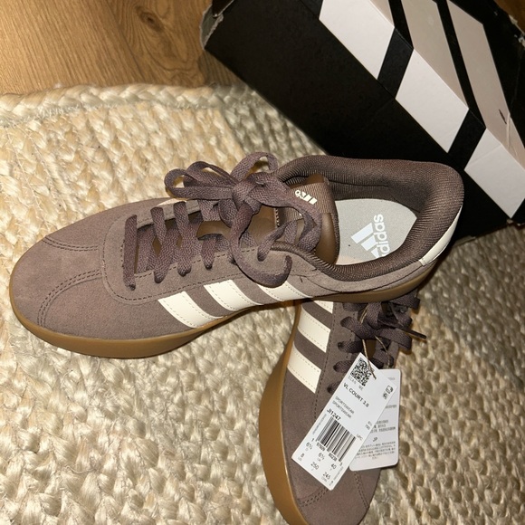 adidas VL Court 3.0 Suede Sneakers in Taupe and Gum - Picture 2 of 7